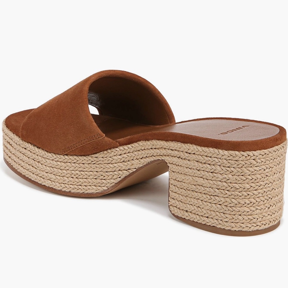 Vince Suede Slide Mule in Chestnut Brown with Natural Espadrille - Picture 2 of 16